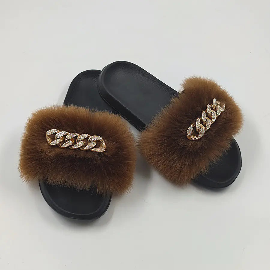 Luxury Fox Fur Style Flip Flops