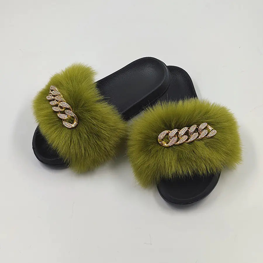 Luxury Fox Fur Style Flip Flops