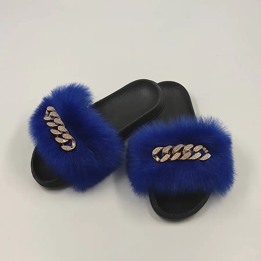 Luxury Fox Fur Style Flip Flops