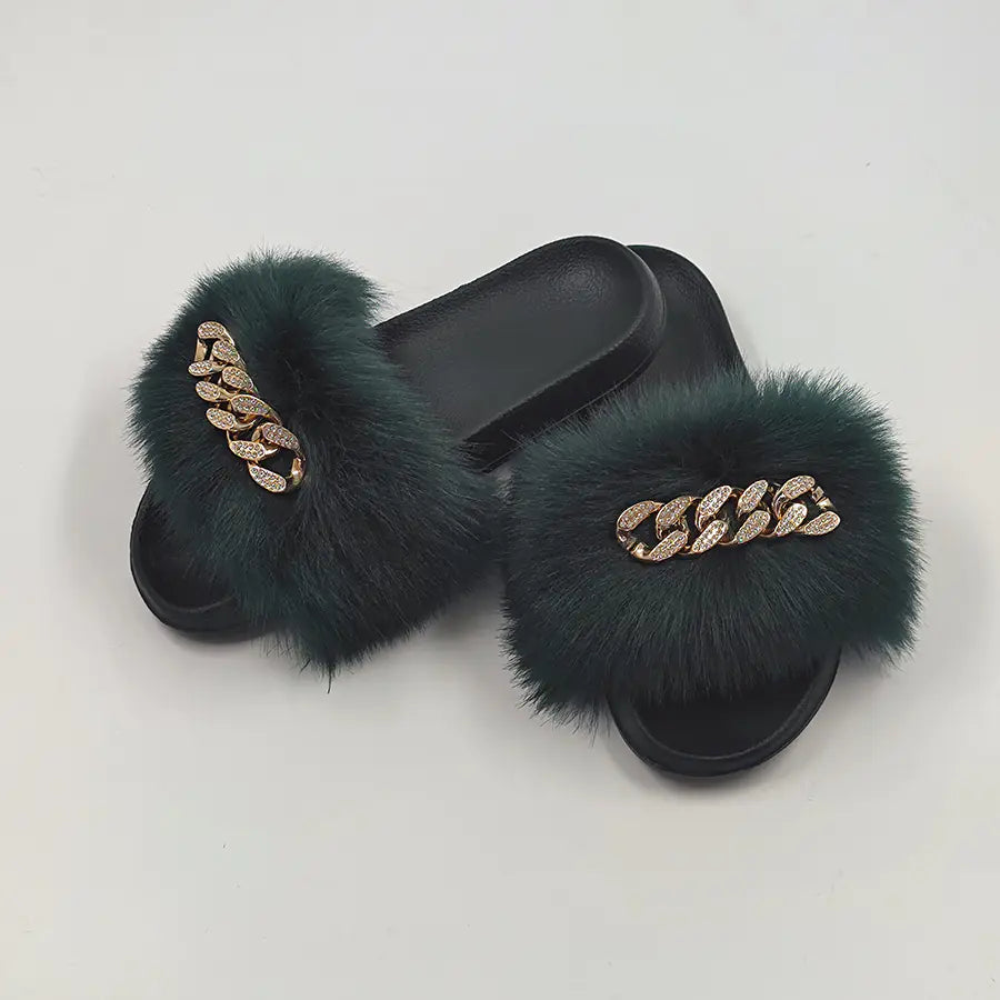 Luxury Fox Fur Style Flip Flops