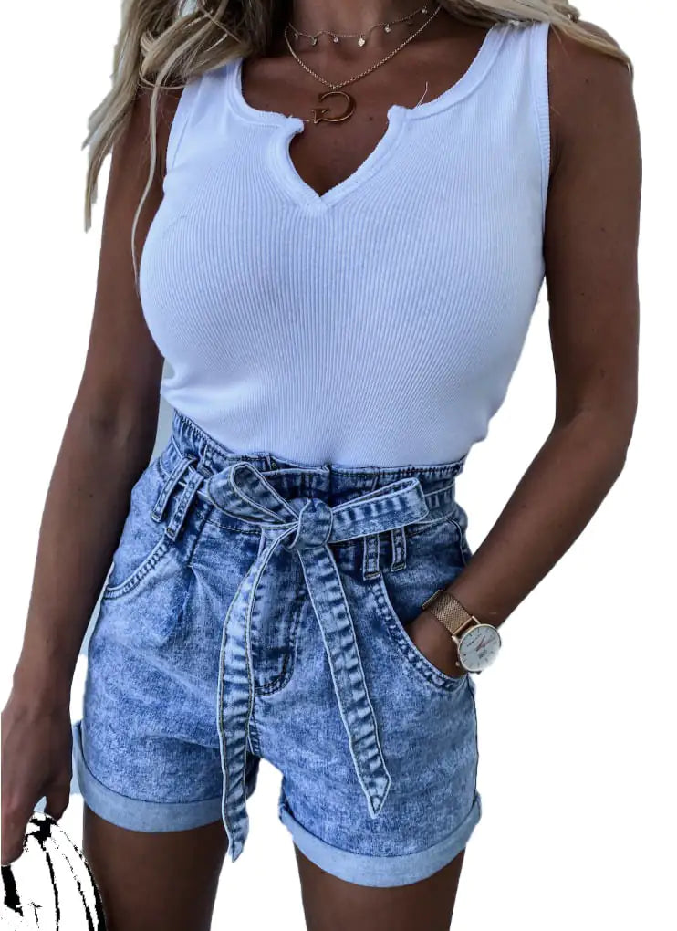 Arctic Laced High-Rise Denim Shorts