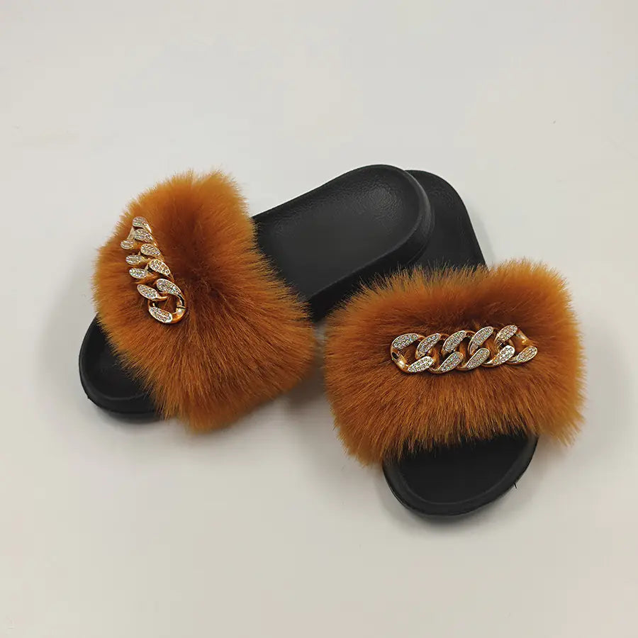 Luxury Fox Fur Style Flip Flops
