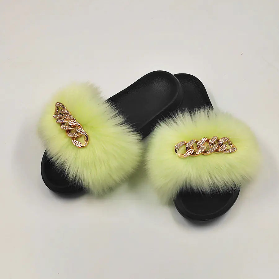 Luxury Fox Fur Style Flip Flops