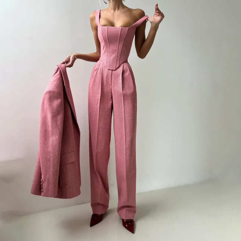 Chic Fishbone Pattern Suit