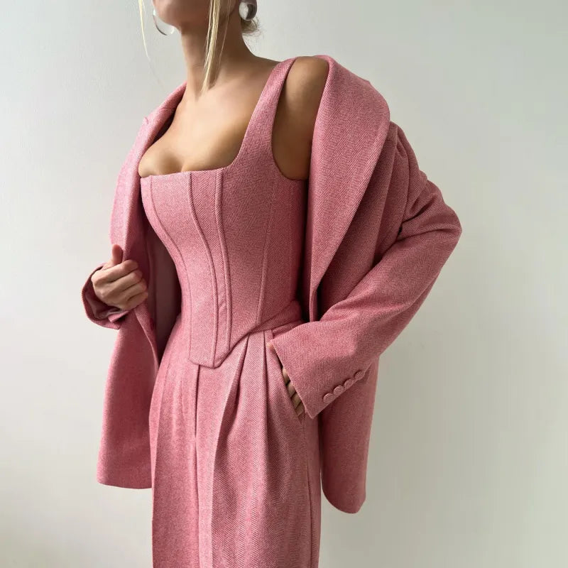 Chic Fishbone Pattern Suit