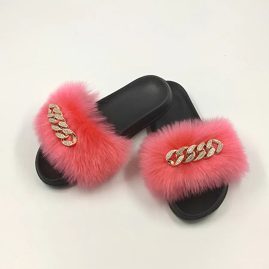 Luxury Fox Fur Style Flip Flops