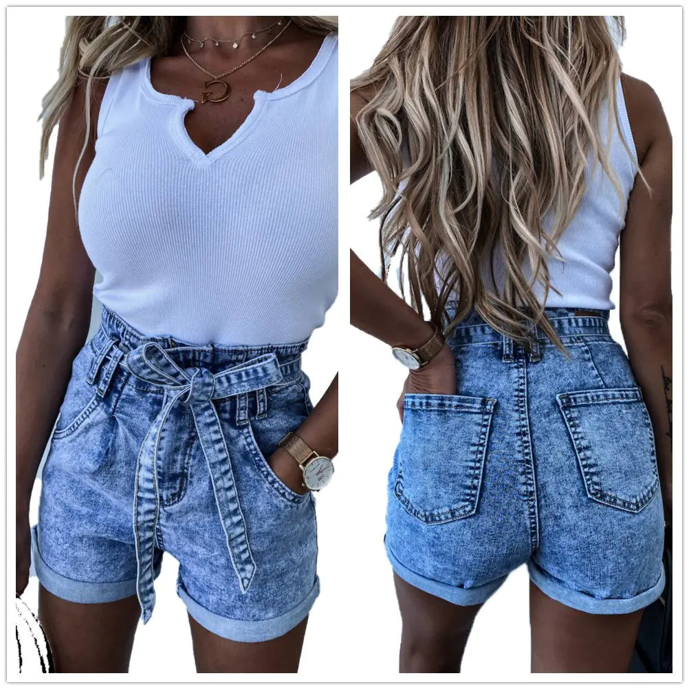 Arctic Laced High-Rise Denim Shorts