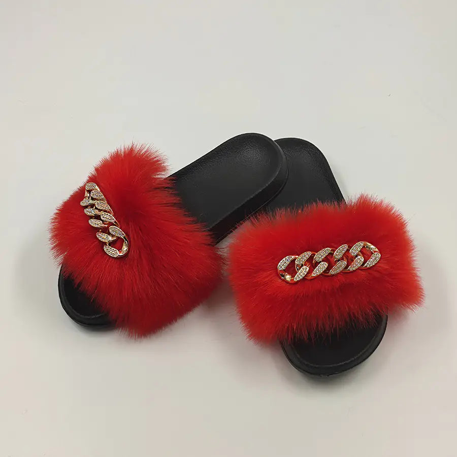 Luxury Fox Fur Style Flip Flops