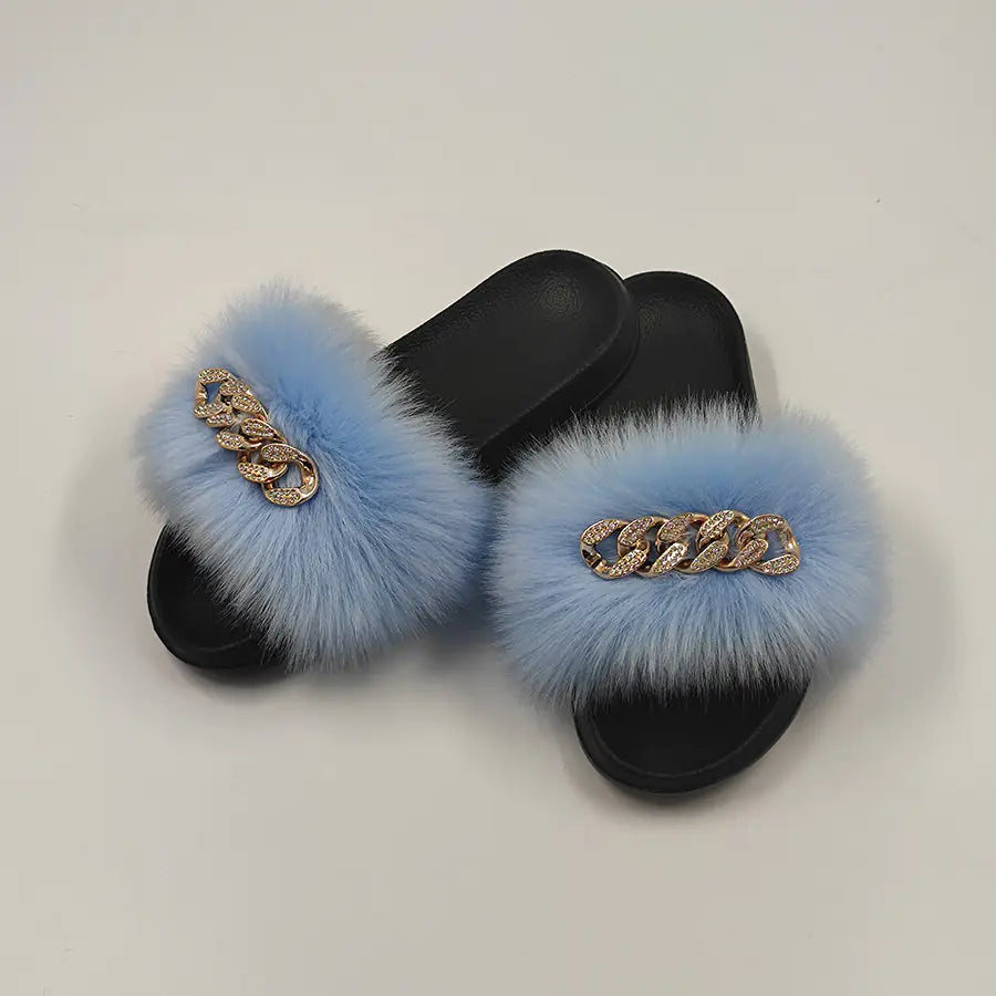 Luxury Fox Fur Style Flip Flops