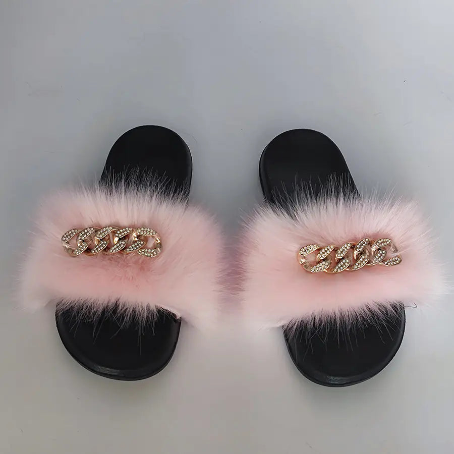 Luxury Fox Fur Style Flip Flops