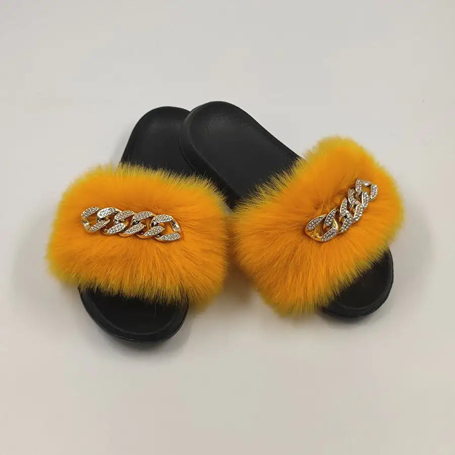 Luxury Fox Fur Style Flip Flops