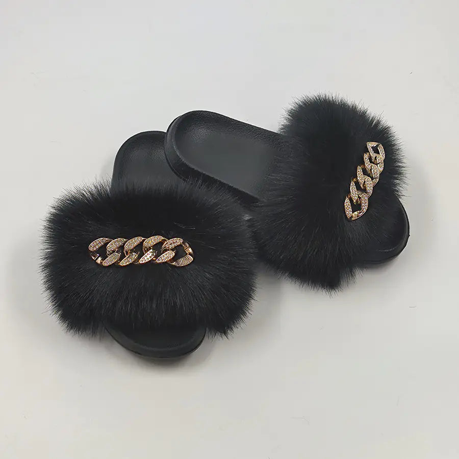 Luxury Fox Fur Style Flip Flops