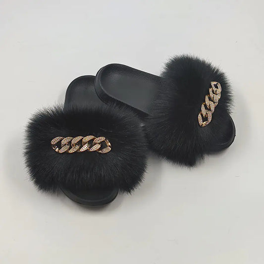 Luxury Fox Fur Style Flip Flops