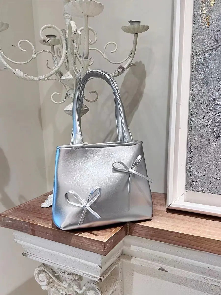Chic Silver Mini Bow Bag