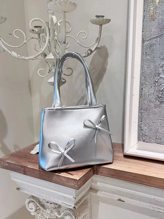 Chic Silver Mini Bow Bag