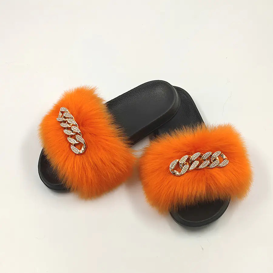 Luxury Fox Fur Style Flip Flops