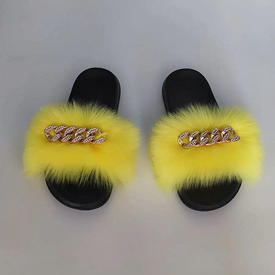 Luxury Fox Fur Style Flip Flops